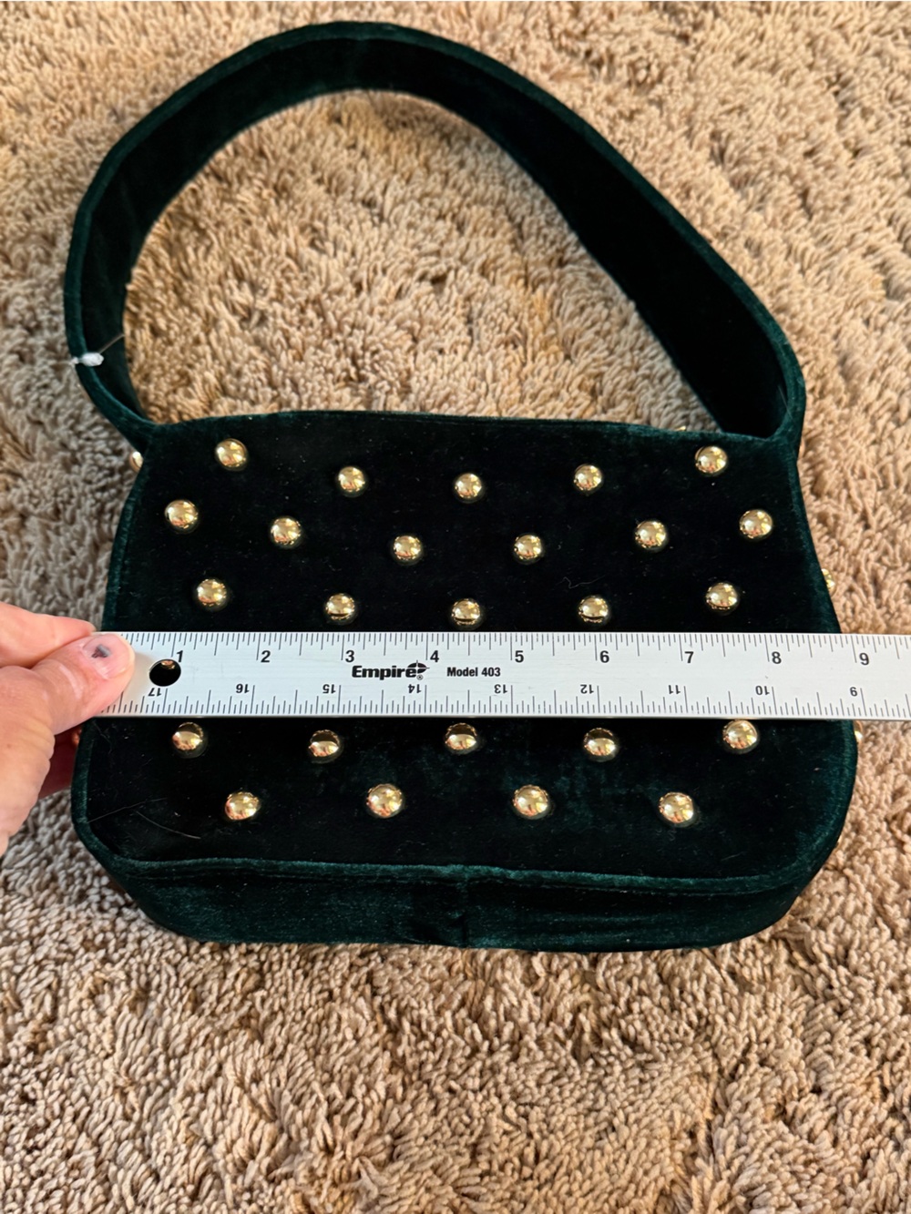 NWOT New without tags Anthropologie studded velvet shoulder bag purse dark green - Picture 15 of 16